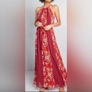 Modcloth floral print sheet panels maxi halter dress‎ size Medium NWT